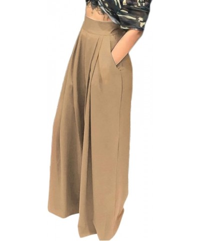 Women's Stretchy Wide Leg Palazzo Lounge Pants Casual Comfy High Waist Pajama Pants Khaki $15.18 Activewear