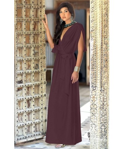 Womens Long Semi-Formal Short Sleeve V-Neck Floor Length Maxi Dress Gown Maroon Wine Red $20.48 Dresses