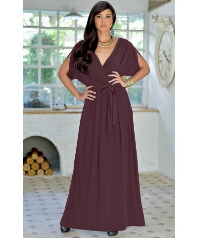 Womens Long Semi-Formal Short Sleeve V-Neck Floor Length Maxi Dress Gown Maroon Wine Red $20.48 Dresses