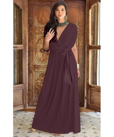 Womens Long Semi-Formal Short Sleeve V-Neck Floor Length Maxi Dress Gown Maroon Wine Red $20.48 Dresses