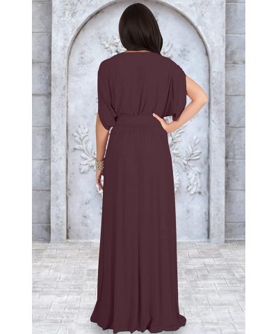 Womens Long Semi-Formal Short Sleeve V-Neck Floor Length Maxi Dress Gown Maroon Wine Red $20.48 Dresses