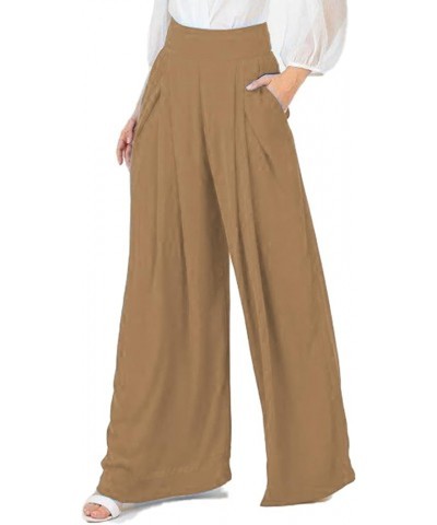 Women's Stretchy Wide Leg Palazzo Lounge Pants Casual Comfy High Waist Pajama Pants Khaki $15.18 Activewear