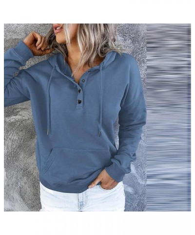 Womens Hoodie Fall Button Collar Fashion Hoodies & Sweatshirts Long Sleeve Drawstring Pockets Pullover Hoodie Clothes J37-blu...