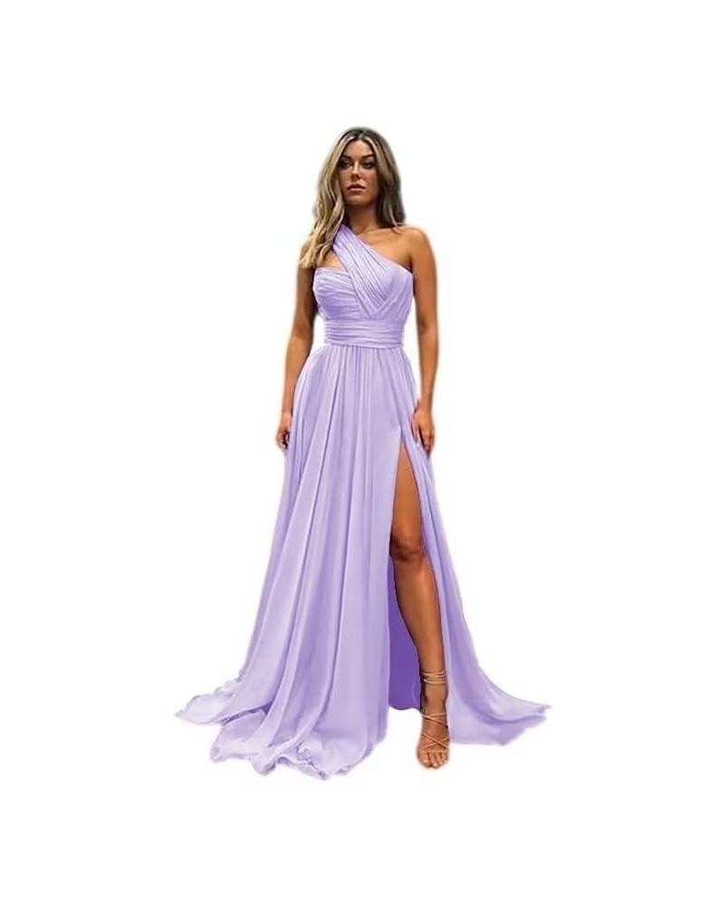 Women's One Shoulder Bridesmaid Dresses for Wedding Long Chiffon A-Line Slit Formal Evening Gown Lavender $29.14 Dresses