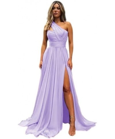 Women's One Shoulder Bridesmaid Dresses for Wedding Long Chiffon A-Line Slit Formal Evening Gown Lavender $29.14 Dresses