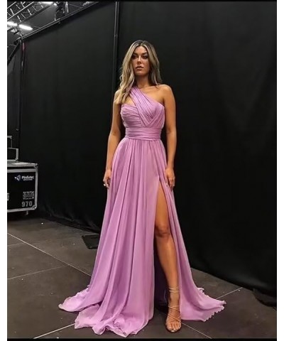 Women's One Shoulder Bridesmaid Dresses for Wedding Long Chiffon A-Line Slit Formal Evening Gown Lavender $29.14 Dresses