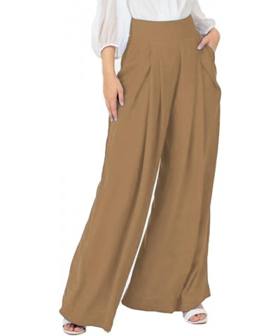 Women's Stretchy Wide Leg Palazzo Lounge Pants Casual Comfy High Waist Pajama Pants Khaki $15.18 Activewear