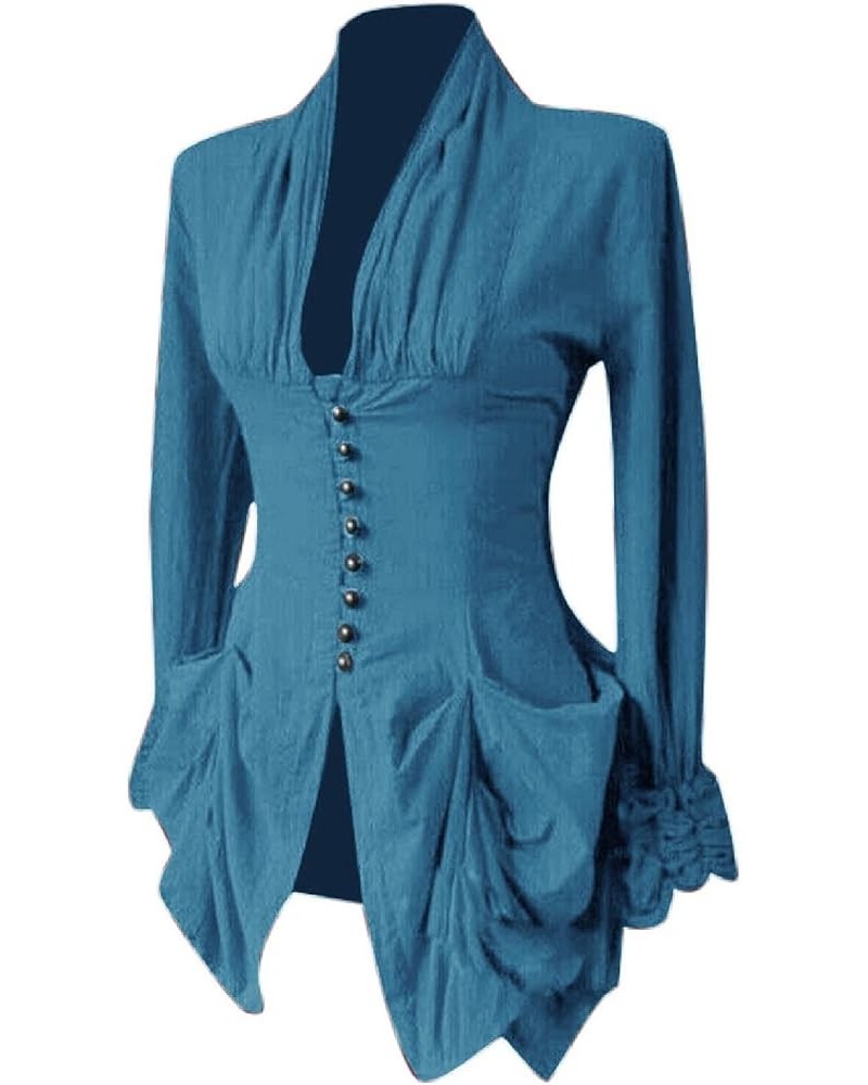 Womens Blazer Dressy Puff Sleeve Single Button Peplum Comfy Vintage Blazers Retro Solid Color Irregular Jackets Sky Blue $5.6...