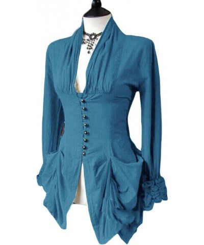 Womens Blazer Dressy Puff Sleeve Single Button Peplum Comfy Vintage Blazers Retro Solid Color Irregular Jackets Sky Blue $5.6...