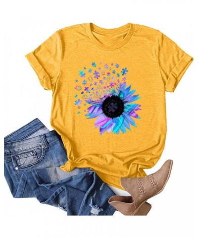 Womens Sunflower Shirt, F_Gotal Women Short Sleeve Sunflower T-Shirt Cute Funny Graphic Tee Teen Girls Casual Shirt Top Y-aa-...