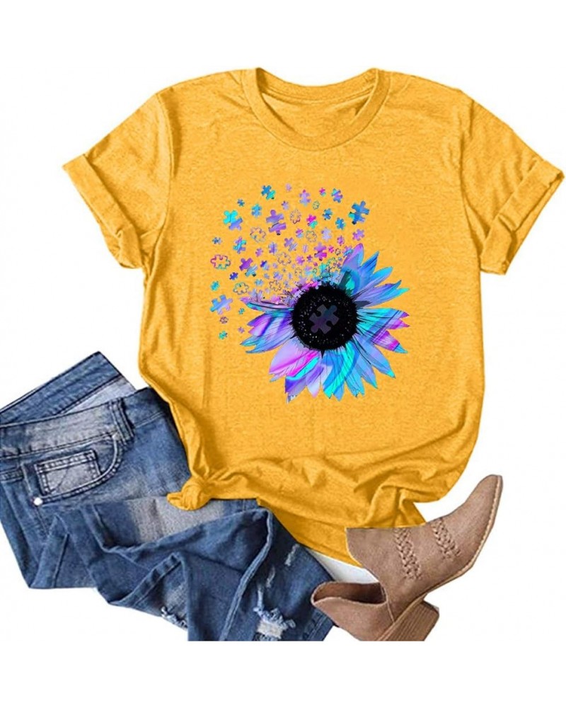 Womens Sunflower Shirt, F_Gotal Women Short Sleeve Sunflower T-Shirt Cute Funny Graphic Tee Teen Girls Casual Shirt Top Y-aa-...