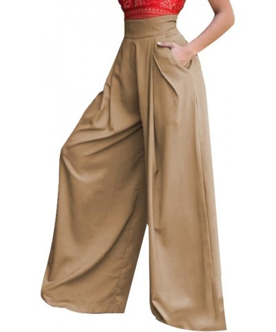 Women's Stretchy Wide Leg Palazzo Lounge Pants Casual Comfy High Waist Pajama Pants Khaki $15.18 Activewear