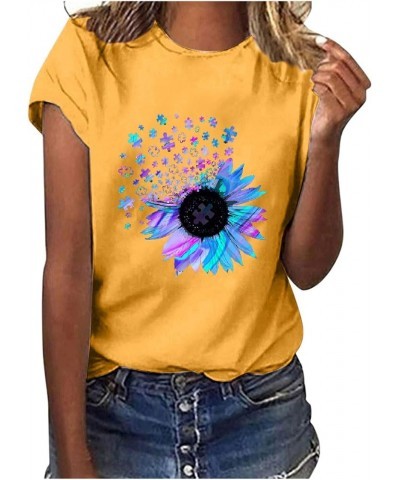 Womens Sunflower Shirt, F_Gotal Women Short Sleeve Sunflower T-Shirt Cute Funny Graphic Tee Teen Girls Casual Shirt Top Y-aa-...