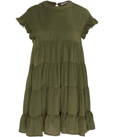 Women's Summer Ruffle Sleeve Round Neck Loose Fit Casual Swing Short Mini Dress Army Green $17.48 Dresses