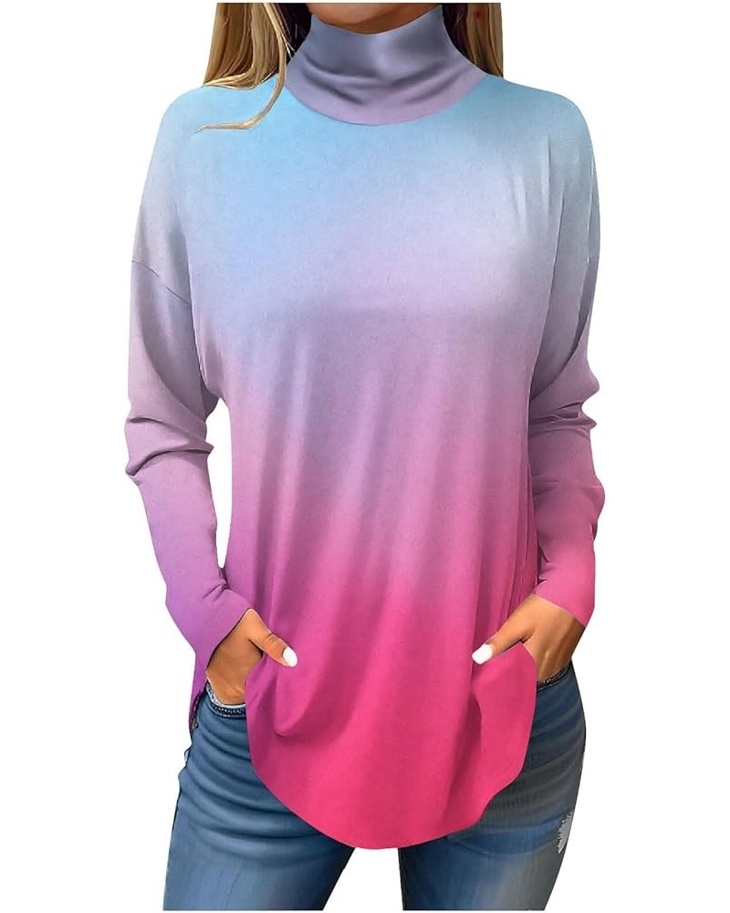 Women's T-Shirts Long Sleeve Printing Blouse Turtleneck Tunic Pullovers Vintage Loose Fit Tops Comfy Y2k Sweatshirts 2-light ...