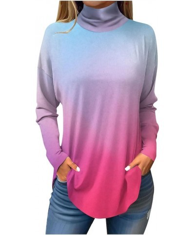 Women's T-Shirts Long Sleeve Printing Blouse Turtleneck Tunic Pullovers Vintage Loose Fit Tops Comfy Y2k Sweatshirts 2-light ...