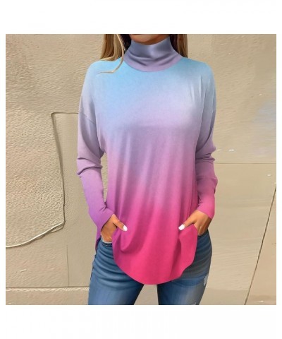 Women's T-Shirts Long Sleeve Printing Blouse Turtleneck Tunic Pullovers Vintage Loose Fit Tops Comfy Y2k Sweatshirts 2-light ...