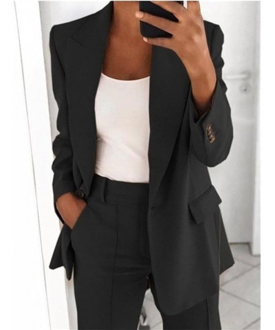 Women's 2024 Fall Two Piece Outfits Oversized Blazer Jacket and Wide Leg Pants with Pockets Business Casual Suit Sets Black $...