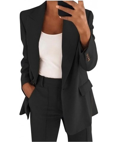 Women's 2024 Fall Two Piece Outfits Oversized Blazer Jacket and Wide Leg Pants with Pockets Business Casual Suit Sets Black $...