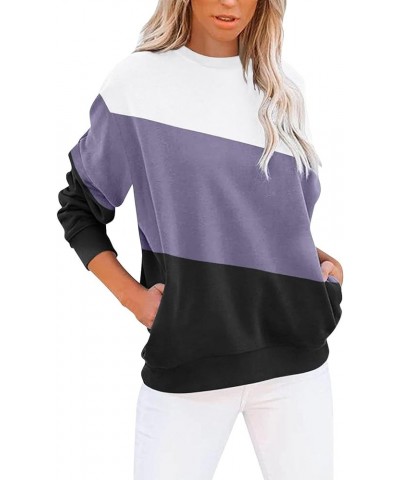 Sweatshirts for Women Loose Fit Casual Long Sleeve Crew Neck Comfy Versatile Pullover Tops With Pockets Purple-b $5.12 Shirts