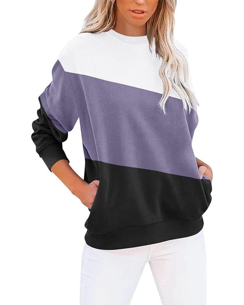 Sweatshirts for Women Loose Fit Casual Long Sleeve Crew Neck Comfy Versatile Pullover Tops With Pockets Purple-b $5.12 Shirts