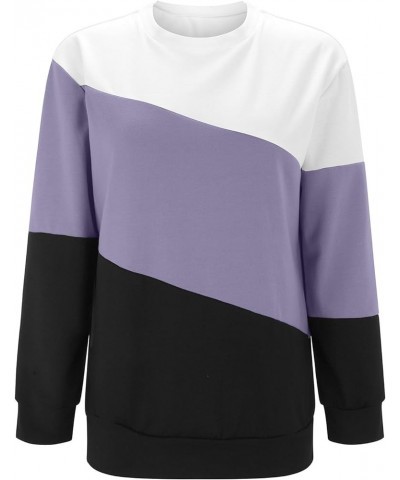 Sweatshirts for Women Loose Fit Casual Long Sleeve Crew Neck Comfy Versatile Pullover Tops With Pockets Purple-b $5.12 Shirts