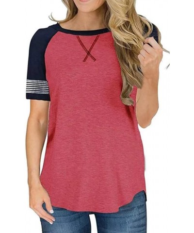 Womens T Shirts Short Sleeve Striped Color Block Leopard Casual Tops 21-watermelon $14.49 T-Shirts