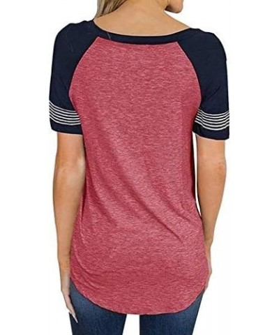 Womens T Shirts Short Sleeve Striped Color Block Leopard Casual Tops 21-watermelon $14.49 T-Shirts