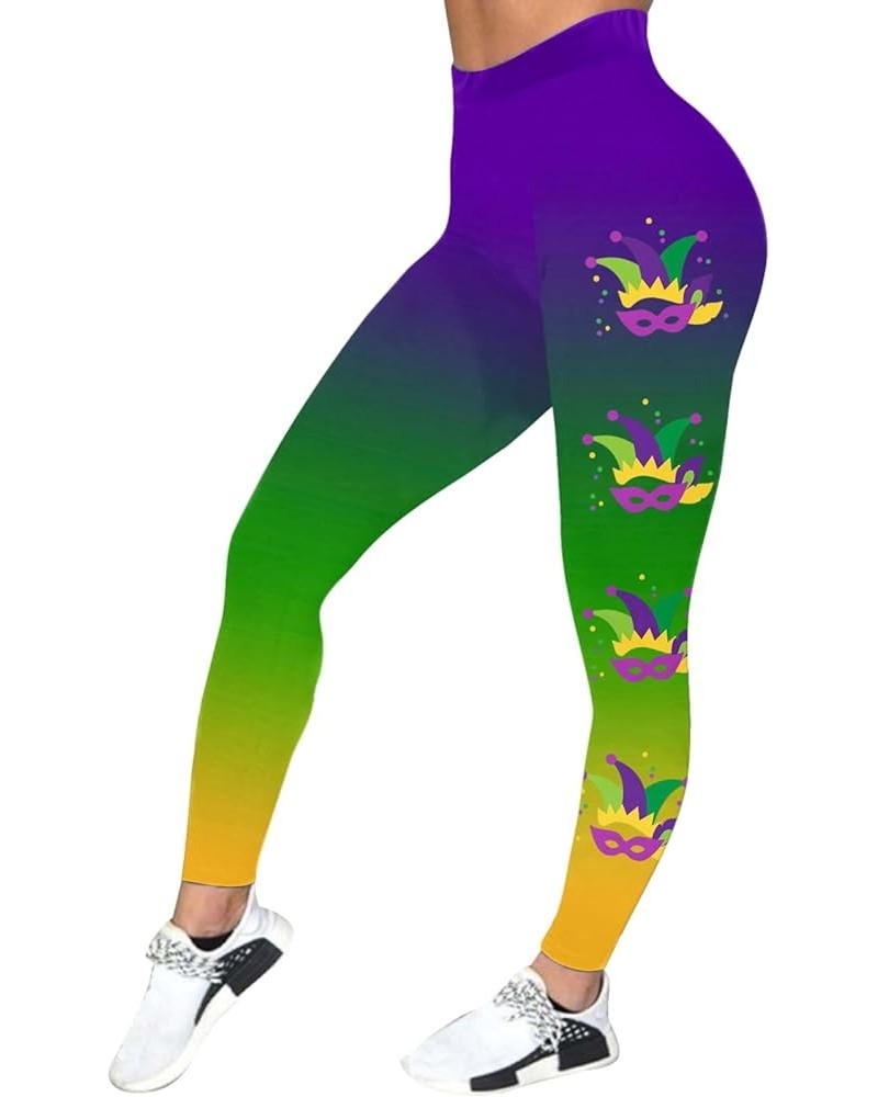 Mardi Gras Leggings for Women Plus Size High Waisted Sports Workout Leggings Tights Ummy Control Stretch Running Yoga Pants Z...