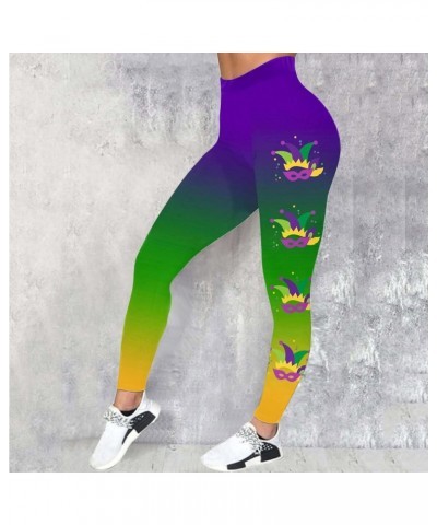 Mardi Gras Leggings for Women Plus Size High Waisted Sports Workout Leggings Tights Ummy Control Stretch Running Yoga Pants Z...