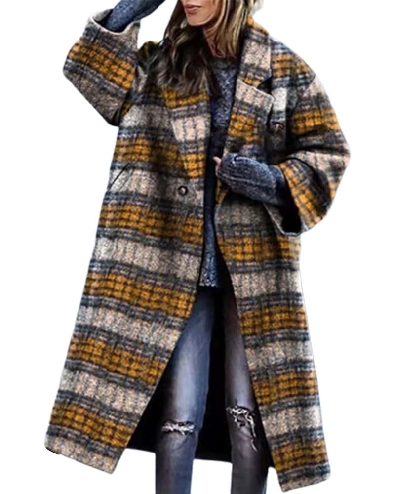 2023 New European And American Autumn Women's Long Sleeved Lapel Coat Printed Woolen Long Coat Car Coat Women Ba-yellow $12.4...