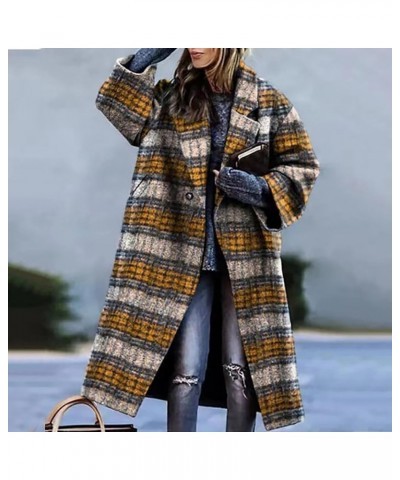 2023 New European And American Autumn Women's Long Sleeved Lapel Coat Printed Woolen Long Coat Car Coat Women Ba-yellow $12.4...