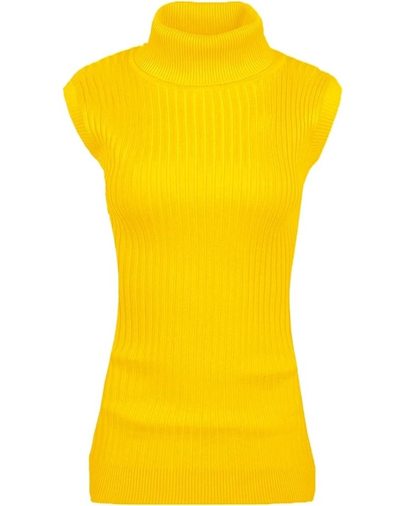 Women Sleeveless High Neck Turtleneck Stretchable Knit Sweater Top Yellow $17.53 Sweaters