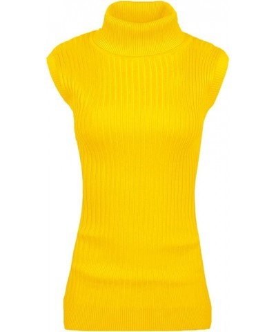 Women Sleeveless High Neck Turtleneck Stretchable Knit Sweater Top Yellow $17.53 Sweaters