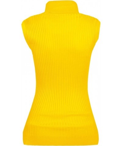 Women Sleeveless High Neck Turtleneck Stretchable Knit Sweater Top Yellow $17.53 Sweaters