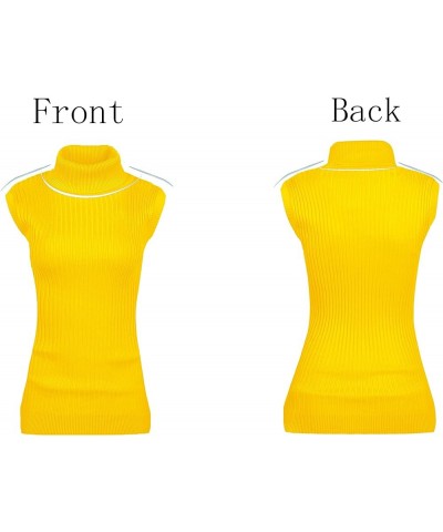 Women Sleeveless High Neck Turtleneck Stretchable Knit Sweater Top Yellow $17.53 Sweaters