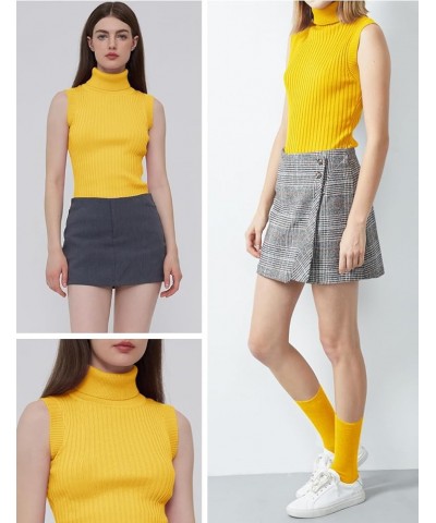 Women Sleeveless High Neck Turtleneck Stretchable Knit Sweater Top Yellow $17.53 Sweaters