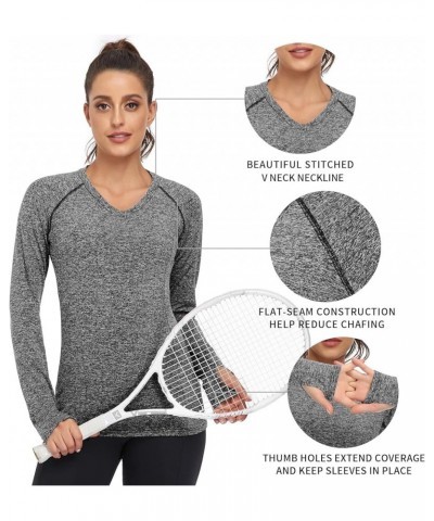 Women's Thermal Fleece Running Shirts Compression Shirts Quick Dry Workout Pullover Tops with Thumb Holes Fleece V Neck-grey ...