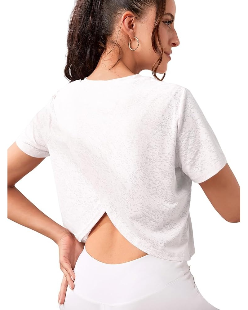 Women Workout Crop Tops Wrap Back Short Sleeve Yoga Running Tees Athletic Shirts White $14.03 Activewear