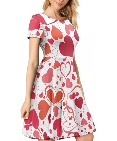 Women Dresses Sundresses Midi Length Swing Summer Casual Beach Dress A-line Short Sleeve Plus Size Valentines Day Love Heart ...