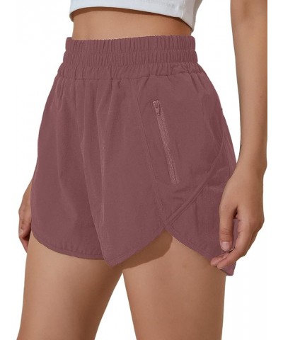 Womens High Waisted Running Shorts Athletic Workout Shorts Quick Dry Pants with Zipper Pocket Mauve $11.00 Shorts