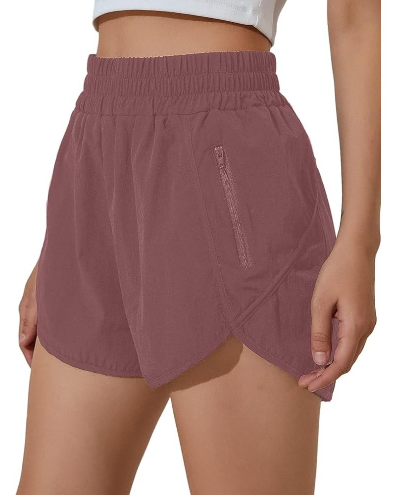 Womens High Waisted Running Shorts Athletic Workout Shorts Quick Dry Pants with Zipper Pocket Mauve $11.00 Shorts