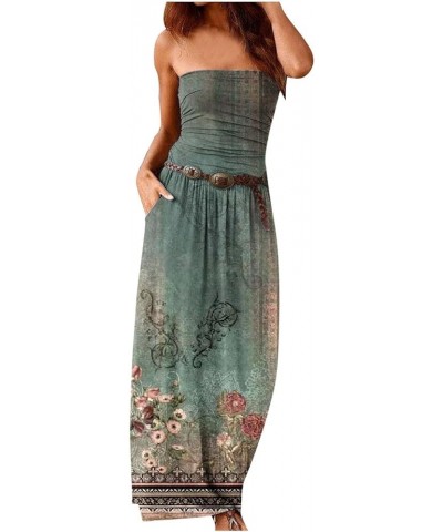 Sun Dresses for Women 2023 Strapless Maxi Dress Floral Boho Sundresses Bohemian Beach Party Long Summer Dress J08-green $7.97...