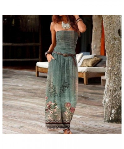 Sun Dresses for Women 2023 Strapless Maxi Dress Floral Boho Sundresses Bohemian Beach Party Long Summer Dress J08-green $7.97...