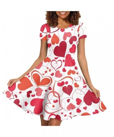 Women Dresses Sundresses Midi Length Swing Summer Casual Beach Dress A-line Short Sleeve Plus Size Valentines Day Love Heart ...