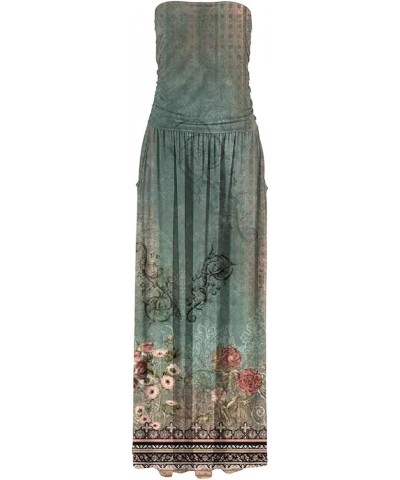 Sun Dresses for Women 2023 Strapless Maxi Dress Floral Boho Sundresses Bohemian Beach Party Long Summer Dress J08-green $7.97...