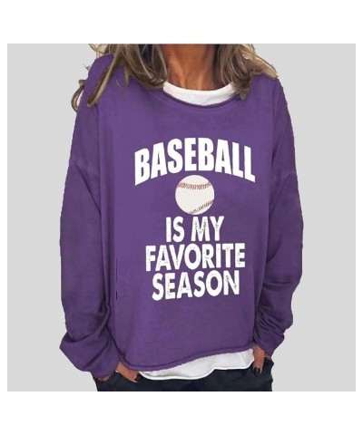 Baseball is My Favorite Season Women‘S Long Sleeve T-Shirts Baseball Lover Fun Shirts Purple $13.95 Hoodies & Sweatshirts