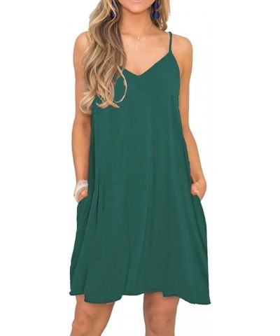 Women's Summer Spaghetti Strap Casual Swing Tank Beach Cover Up Dress with Pockets 0 Dark Green $13.80 Dresses