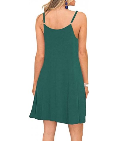 Women's Summer Spaghetti Strap Casual Swing Tank Beach Cover Up Dress with Pockets 0 Dark Green $13.80 Dresses