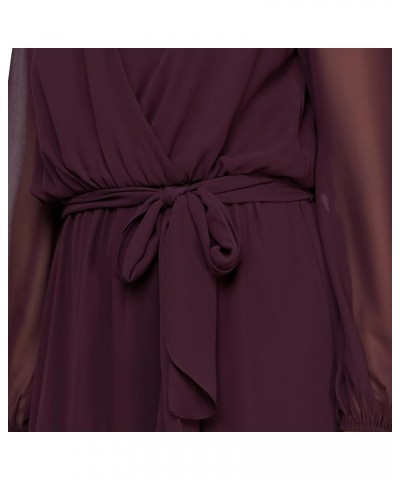 Women's Short Sleeve Chiffon V-Neck Wrap Dress with Cascade Ruffle Aubergine Long Sleeve $43.88 Dresses